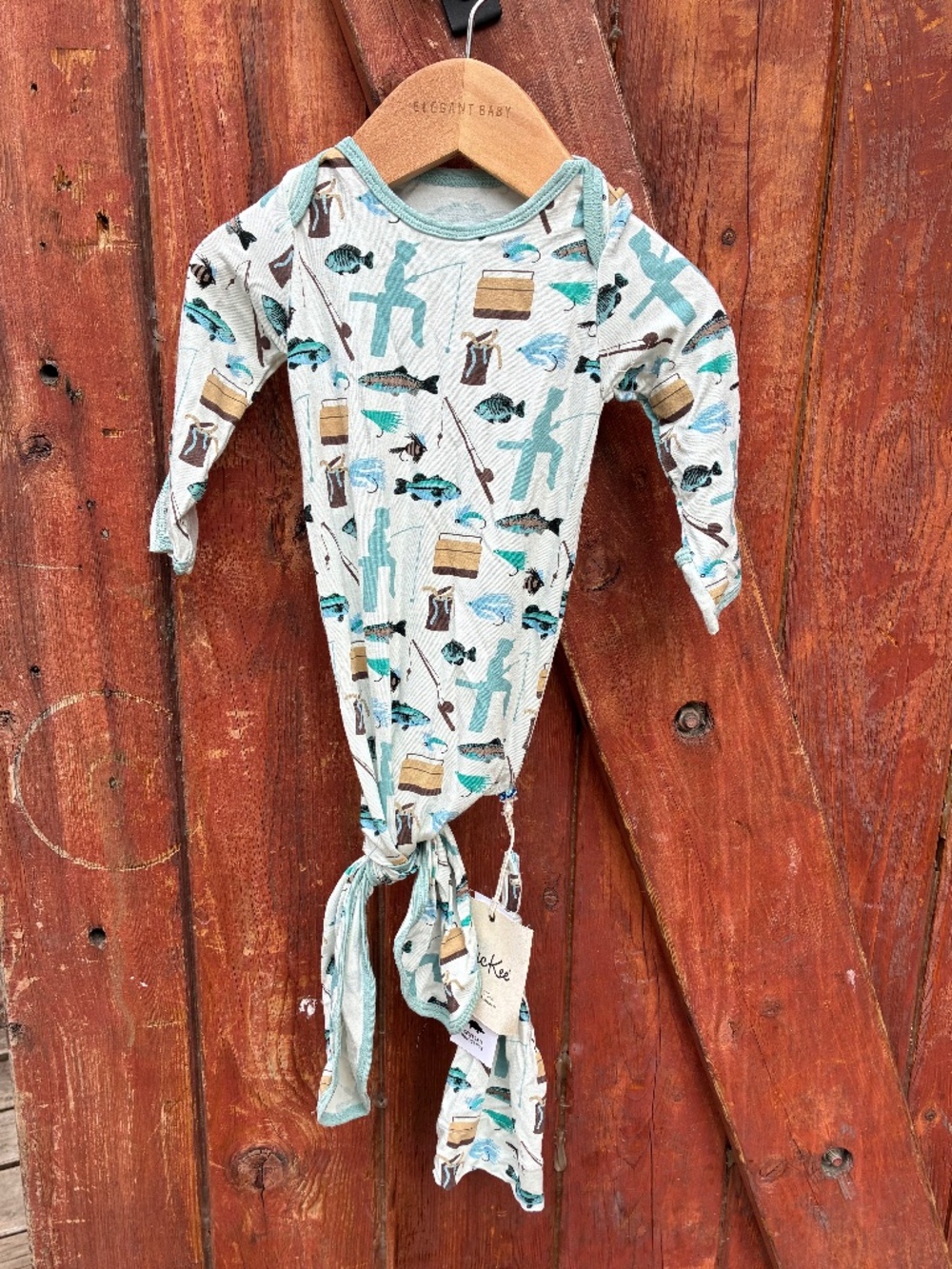 Kickee pants knotted gown size 0-6 months fishing motif